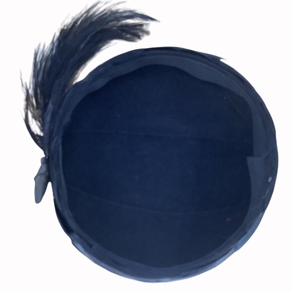 Vintage 1950s Black Feather Cocktail Pillbox Hat With Feather Detail - Picture 6 of 7